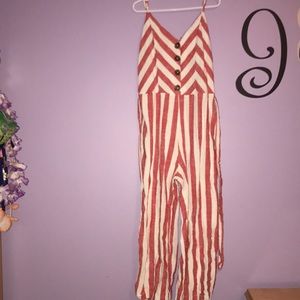 Pink and white striped jumpsuit